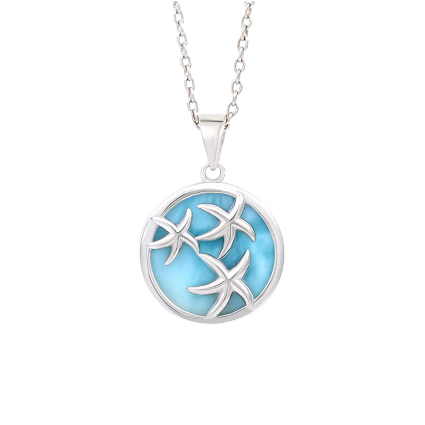 Sky Blue Larimar & Sterling Silver Starfish Pendant Necklace