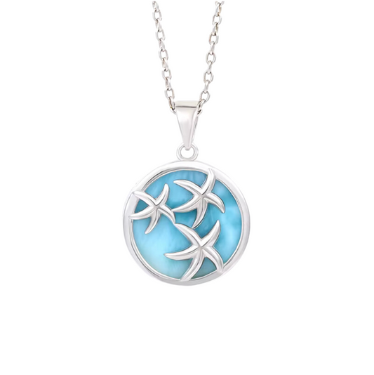 Sky Blue Larimar & Sterling Silver Starfish Pendant Necklace