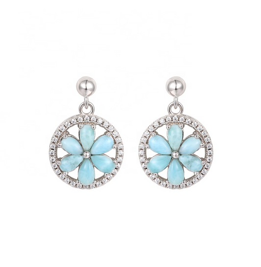 Sky Blue Larimar & Sterling Silver Floral Drop Earrings