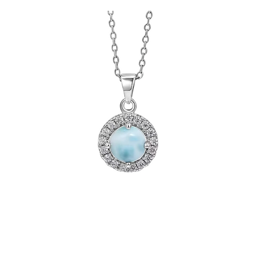Sky Blue Larimar & Sterling Silver Halo Pendant Necklace