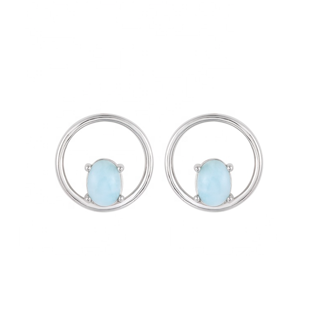 Sky Blue Larimar & Sterling Silver Cutout Stud Earrings