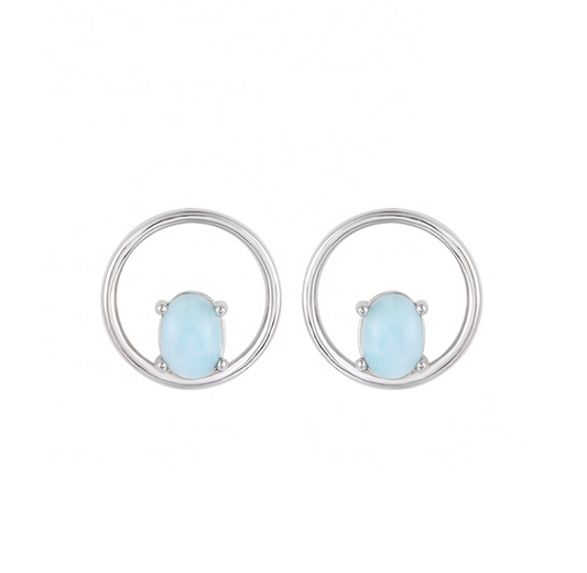 Sky Blue Larimar & Sterling Silver Cutout Stud Earrings