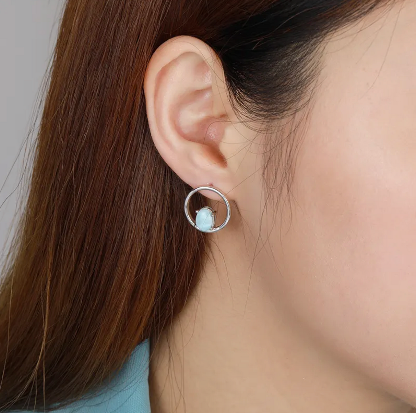 Sky Blue Larimar & Sterling Silver Cutout Stud Earrings