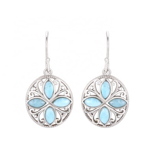 Sky Blue Larimar & Sterling Silver Clover Drop Earrings