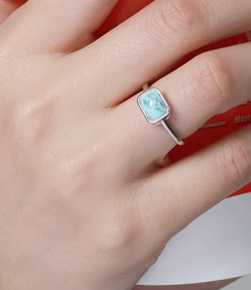 Sky Blue Larimar & Sterling Silver Rectangular Ring