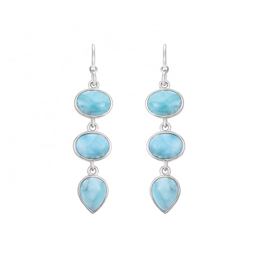 Sky Blue Larimar & Sterling Silver Tiered Drop Earrings