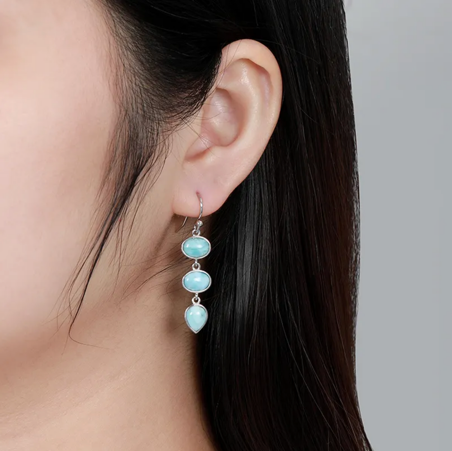 Sky Blue Larimar & Sterling Silver Tiered Drop Earrings