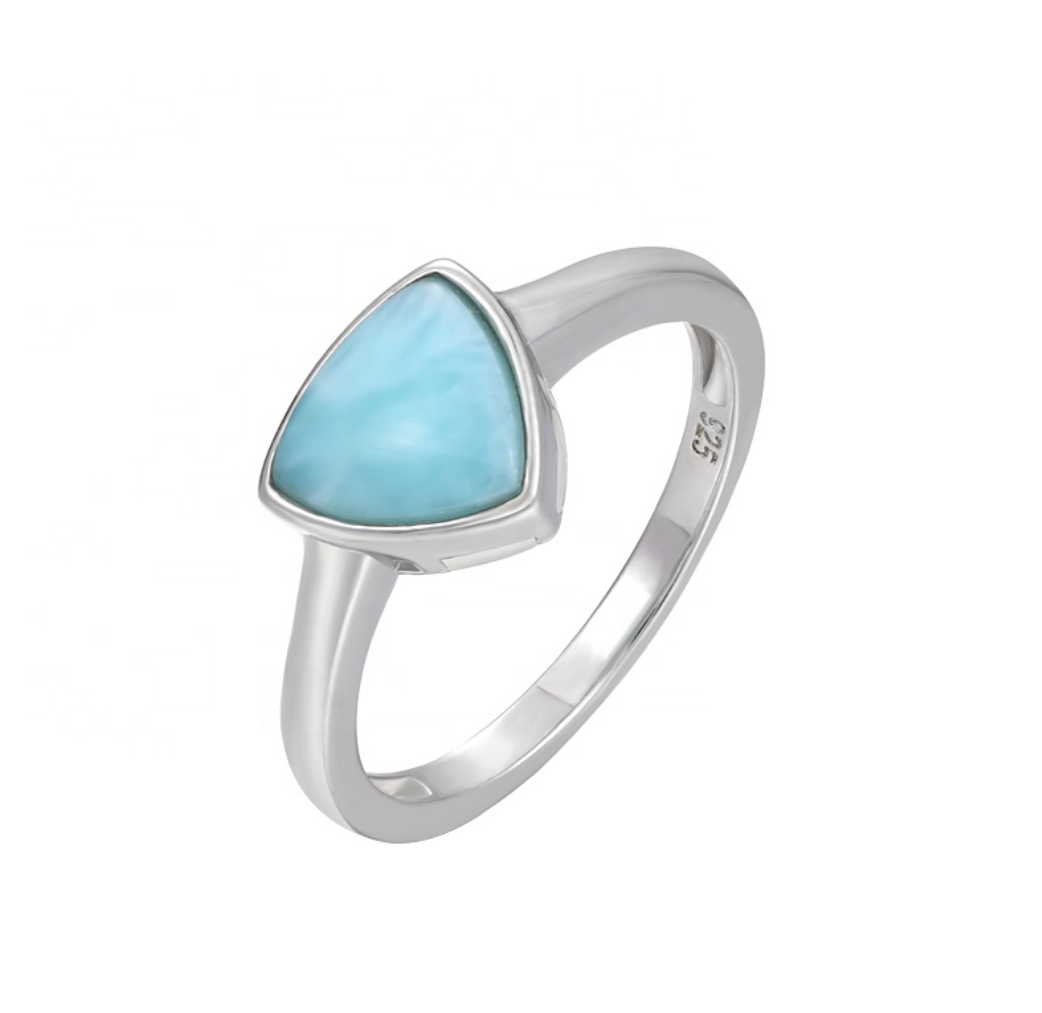 Sky Blue Larimar & Sterling Silver Triangular Ring