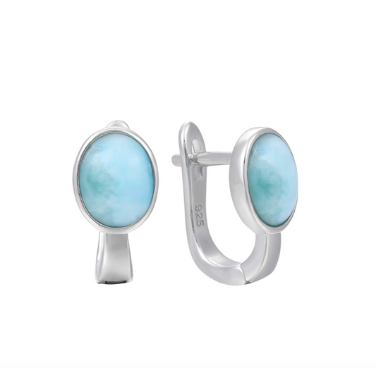 Sky Blue Larimar & Sterling Silver Oval Stud Earrings