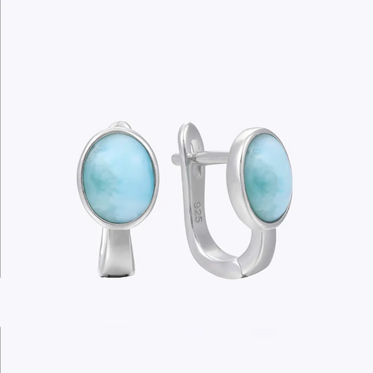 Sky Blue Larimar & Sterling Silver Oval Stud Earrings