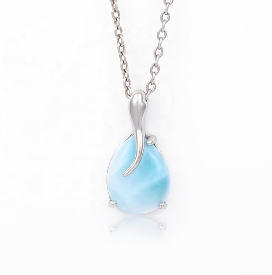 Sky Blue Larimar & Sterling Silver Teardrop Necklace