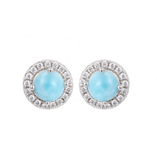 Sky Blue Larimar & Sterling Silver Halo Stud Earrings