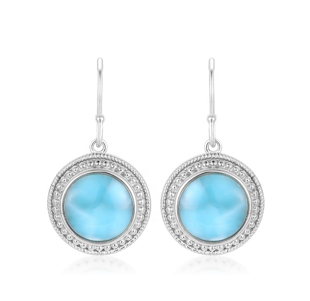 Sky Blue Larimar & Sterling Silver Circle Drop Earrings