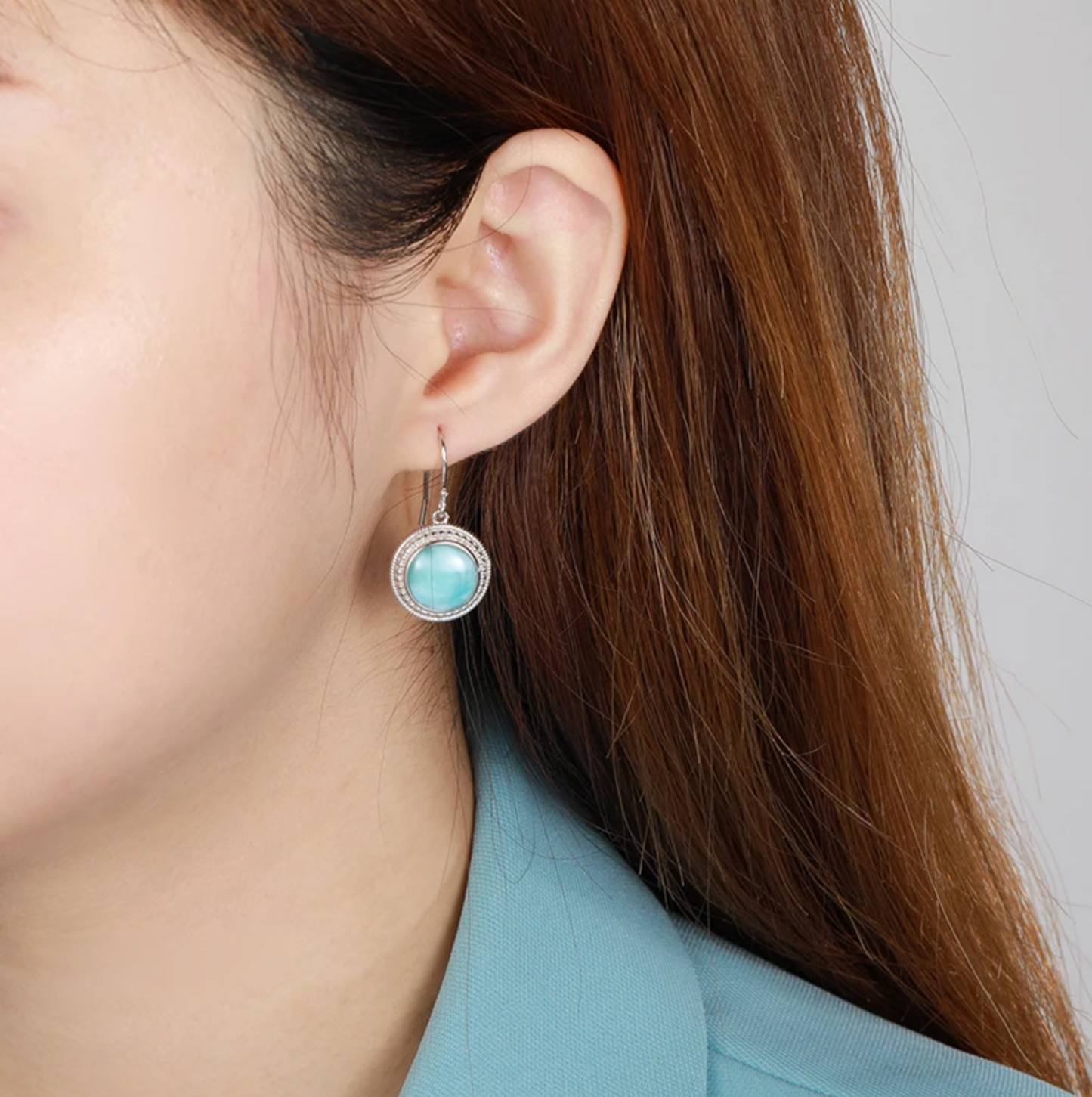 Sky Blue Larimar & Sterling Silver Circle Drop Earrings