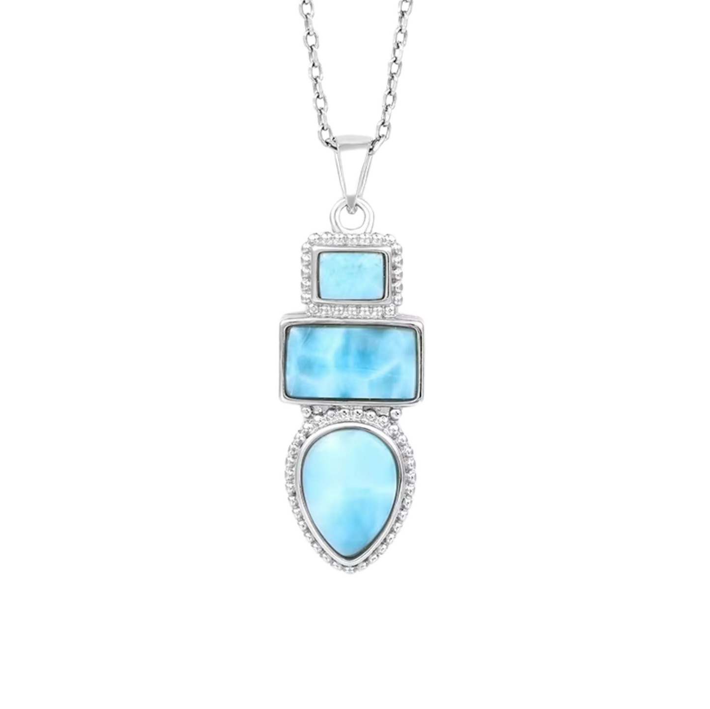 Sky Blue Larimar & Sterling Silver Geometric Pendant Necklace
