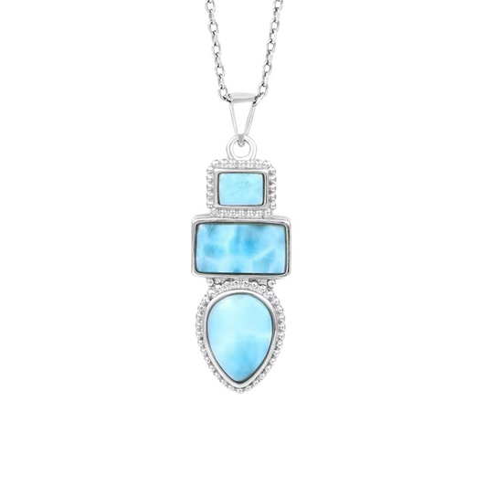 Sky Blue Larimar & Sterling Silver Geometric Pendant Necklace