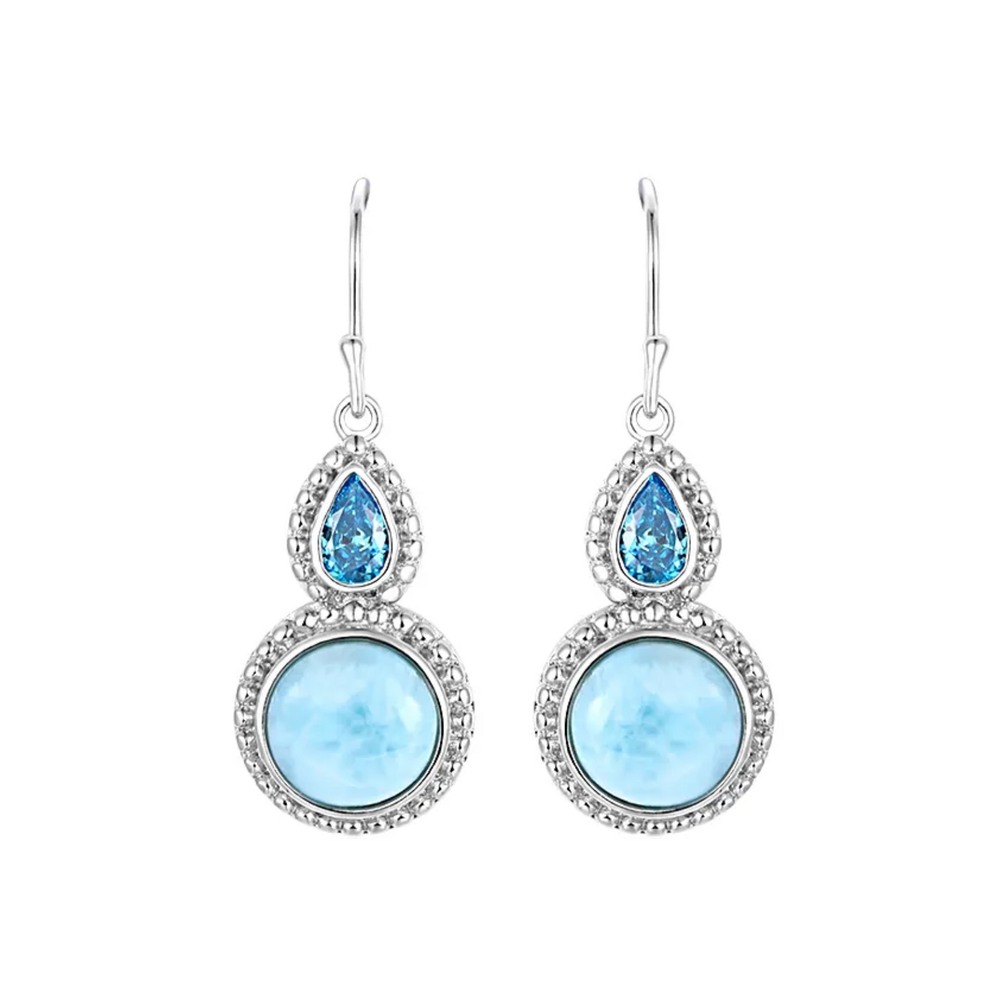 Sky Blue Larimar & Sterling Silver Teardrop Circle Drop Earrings