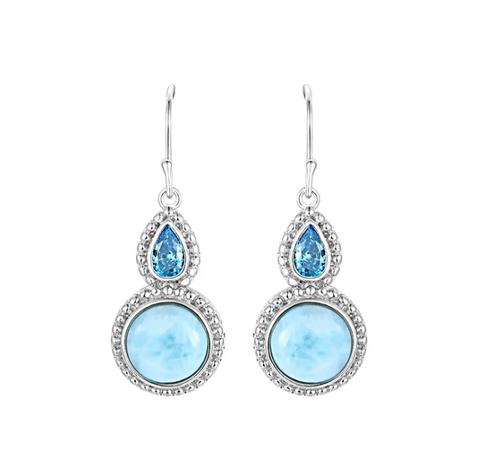 Sky Blue Larimar & Sterling Silver Teardrop Circle Drop Earrings