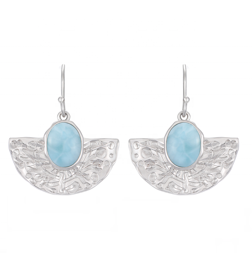 Sky Blue Larimar & Sterling Silver Fan Drop Earrings