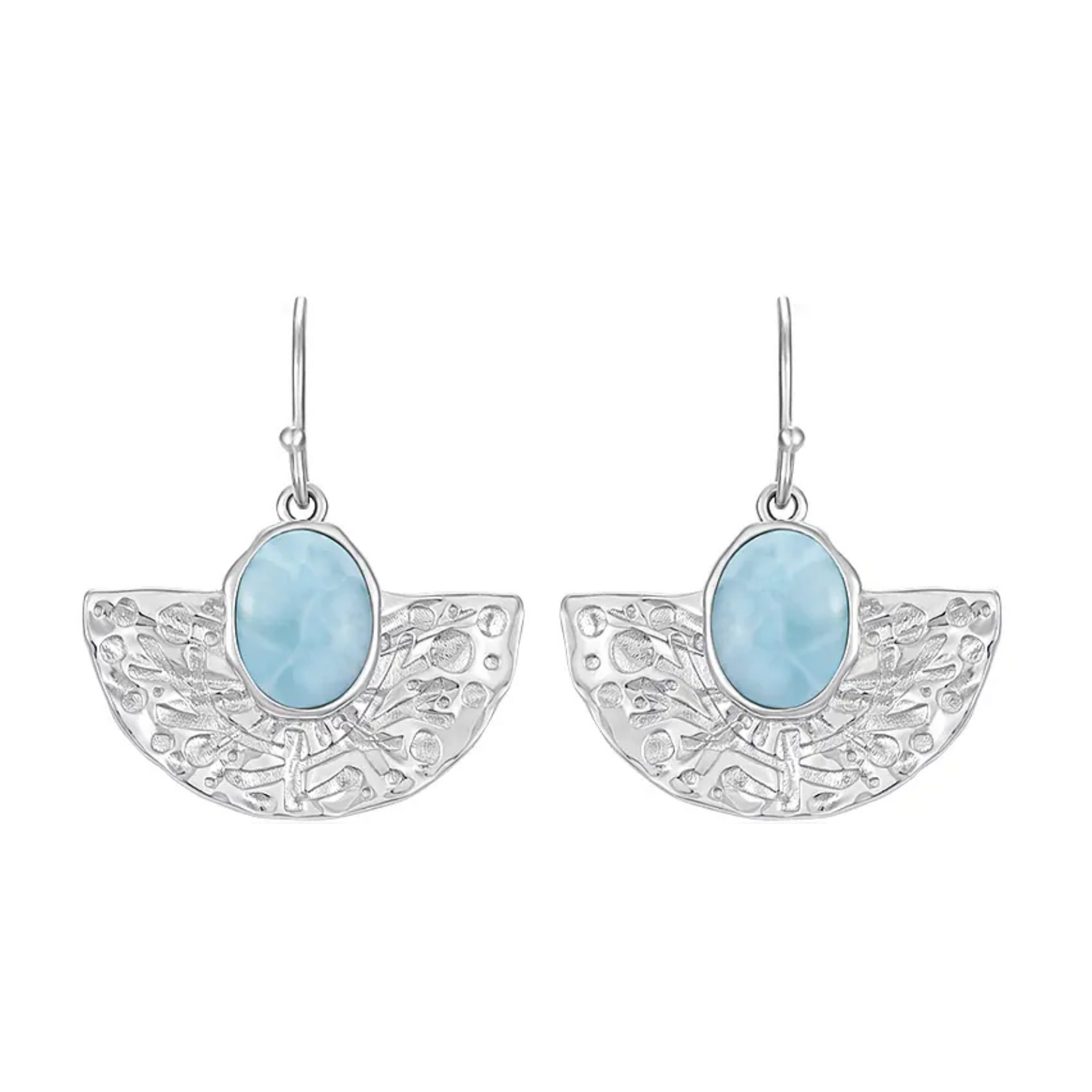 Sky Blue Larimar & Sterling Silver Fan Drop Earrings