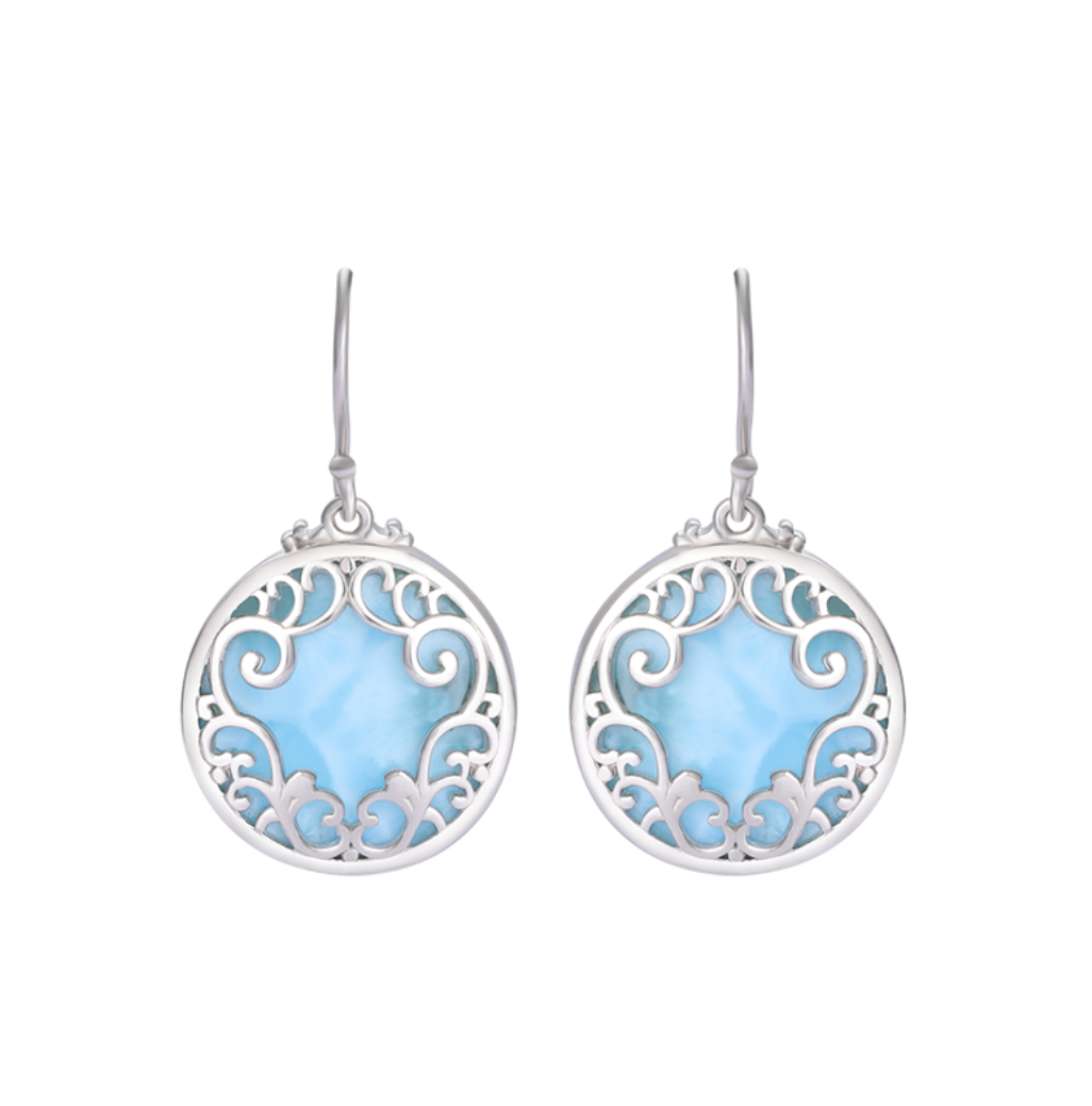 Sky Blue Larimar & Sterling Silver Lace-Encased Drop Earrings