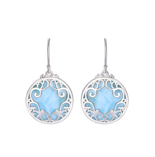 Sky Blue Larimar & Sterling Silver Lace-Encased Drop Earrings