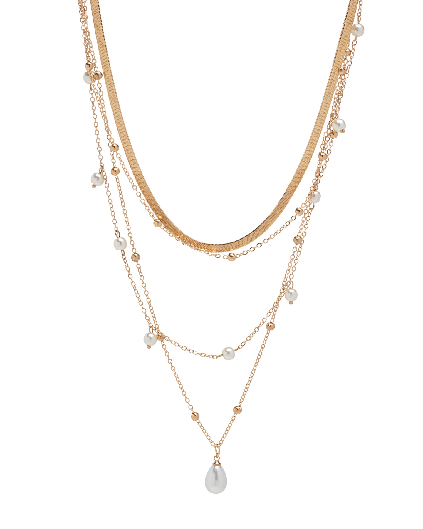 Goldtone & Imitation Pearl Layered Necklace