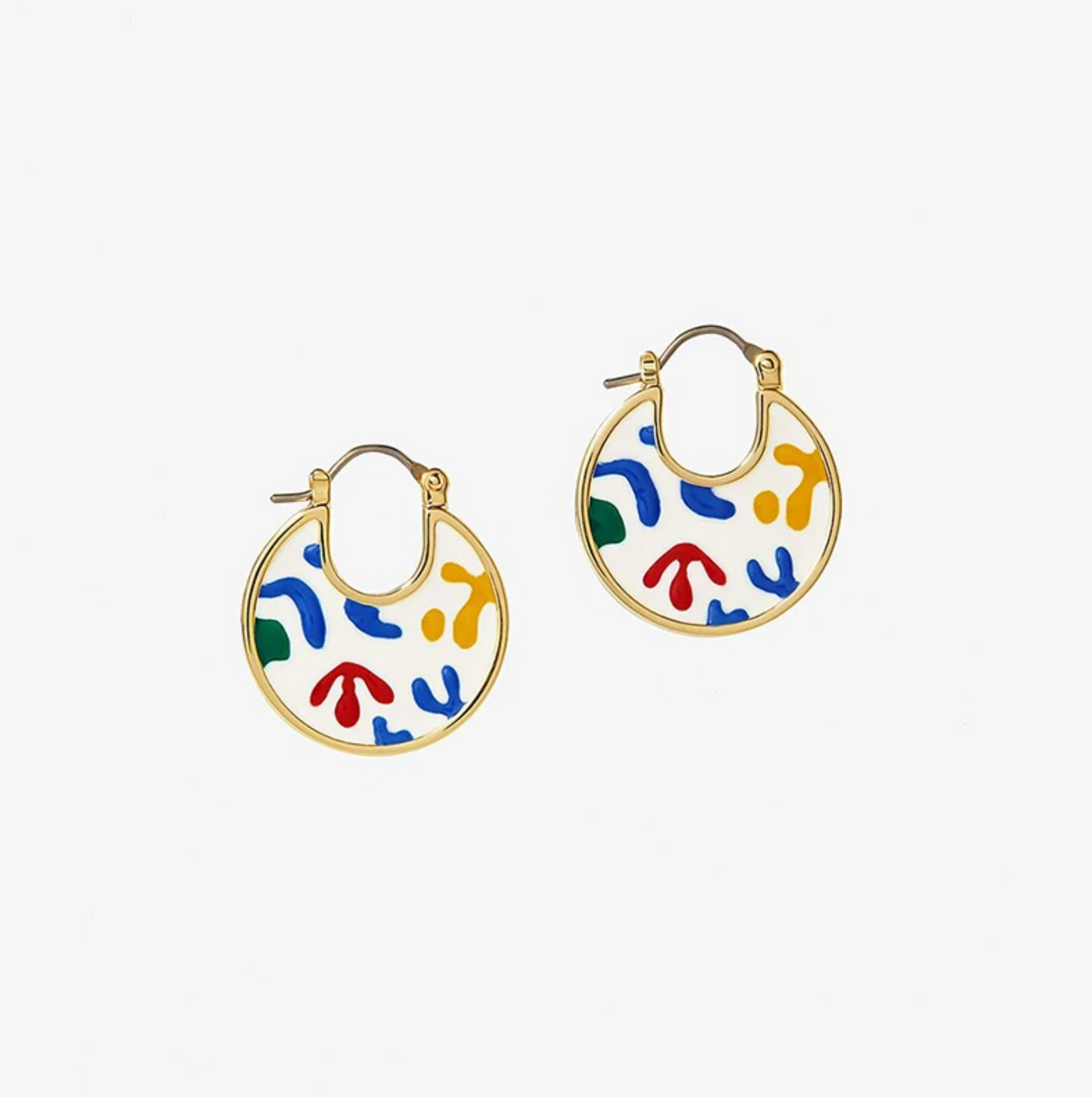 Colorful 1 inch enamel hoop earrings, multicolor abstract drop hoops, boho statement summer jewelry.