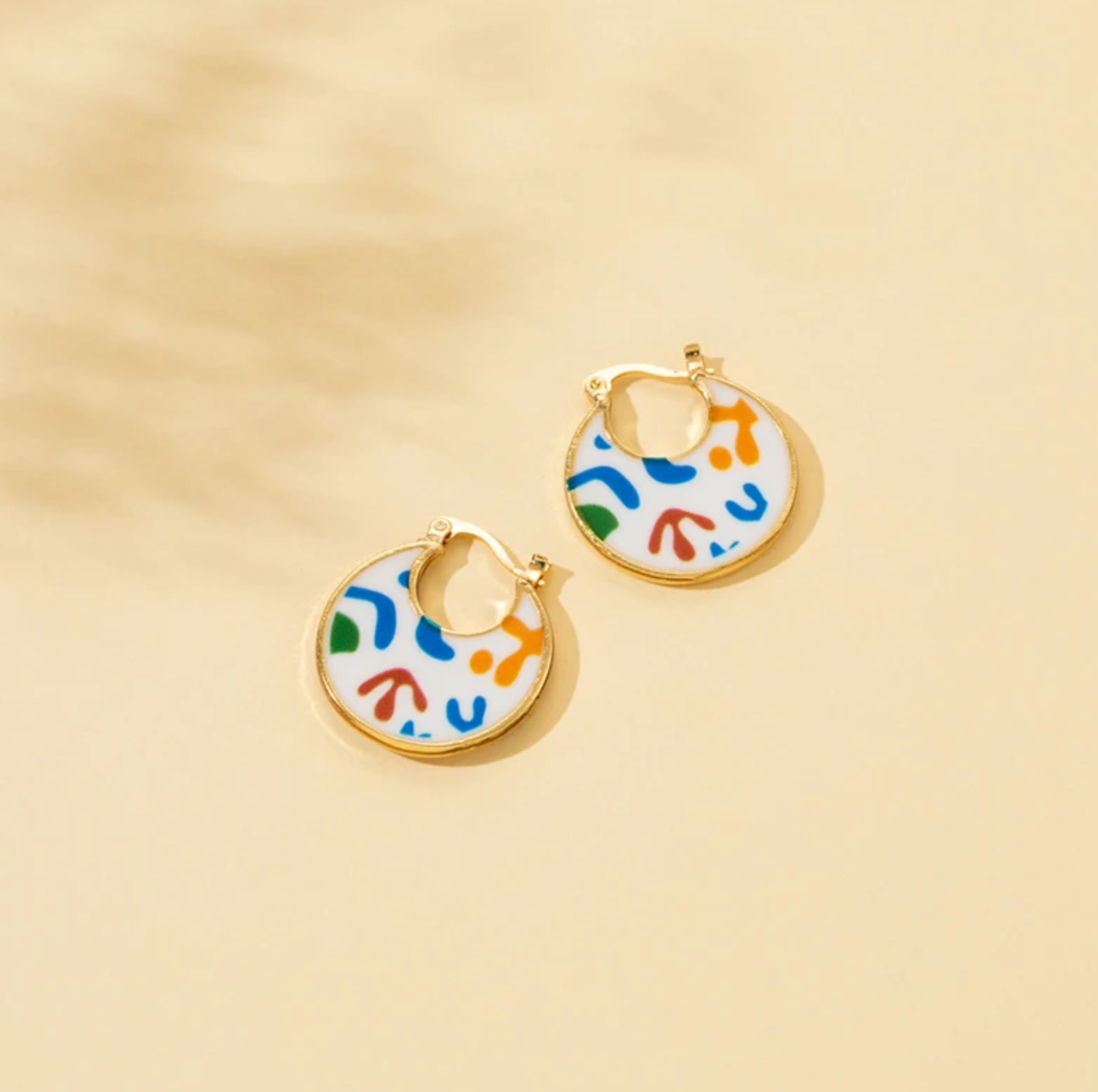 Colorful 1 inch enamel hoop earrings, multicolor abstract drop hoops, boho statement summer jewelry.