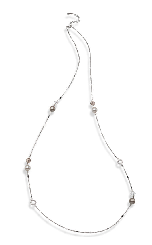 Champagne & Silver-Plated Station Necklace with Swarovski Crystals