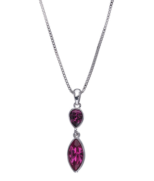 Amethyst & Fuchsia Swarovski Crystal Marquis Drop Pendant Necklace