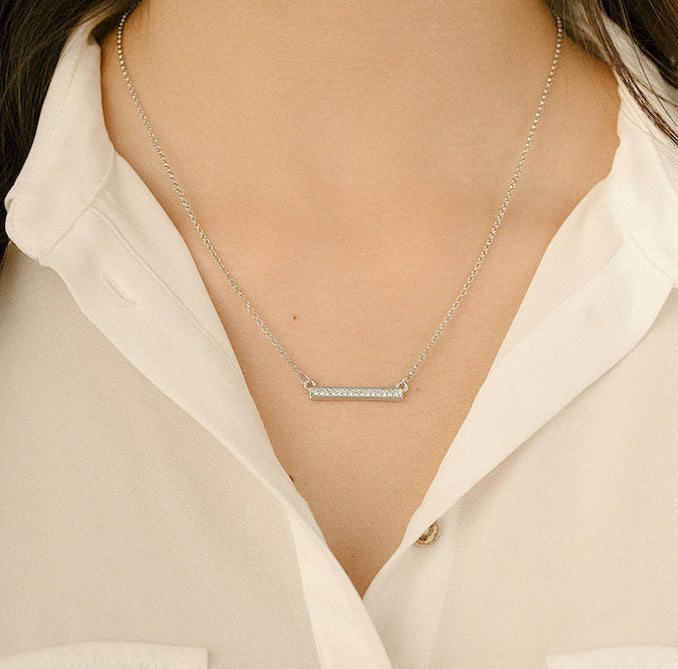 Dainty Crystal Pave Bar Necklace