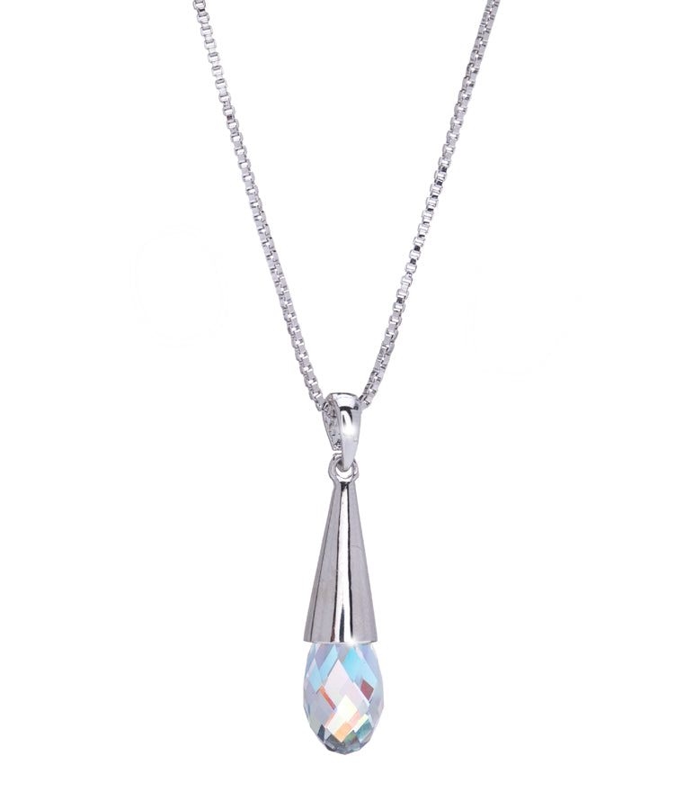 Rhodium Plated AB Briolette Drop Necklace with Swarovski Crystal