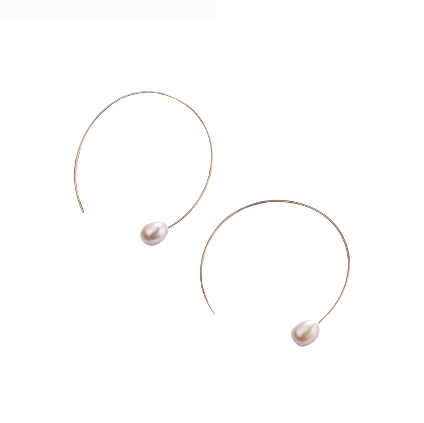 Goldtone Freshwater Pearl Threader Hoop Earrings