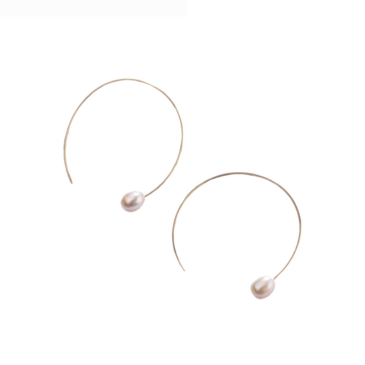 Goldtone Freshwater Pearl Threader Hoop Earrings