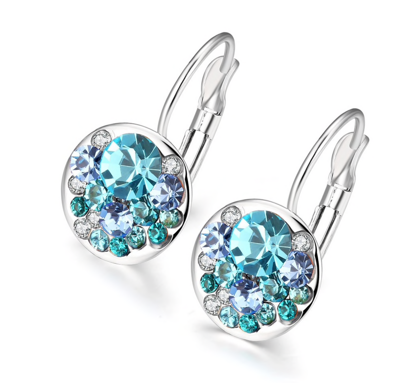 Circular Clustered Crystal Leverback Earrings