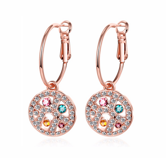 Rose Goldtone & Multi Colored Crystal Pave Circular Drop Earrings