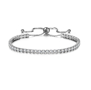 Silvertone & Clear Crystal Adjustable Tennis Bracelet
