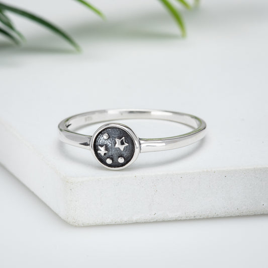 Sterling Silver Starry Night Sky Circular Ring