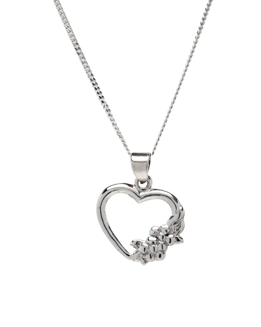 Sterling Silver Open Floral Heart Pendant Necklace