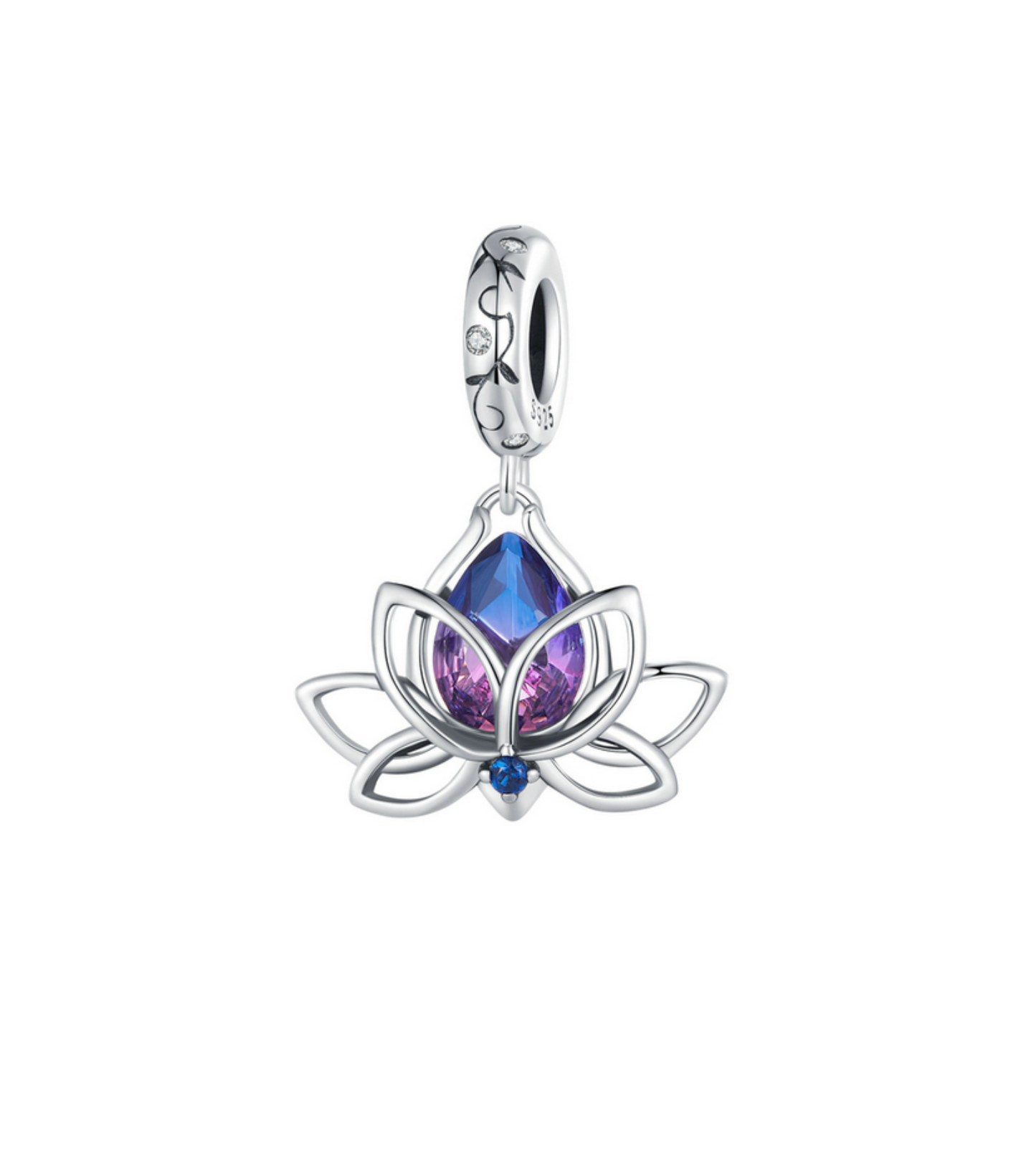 Pink Ombré Cubic Zirconia & Sterling Silver Lotus Charm