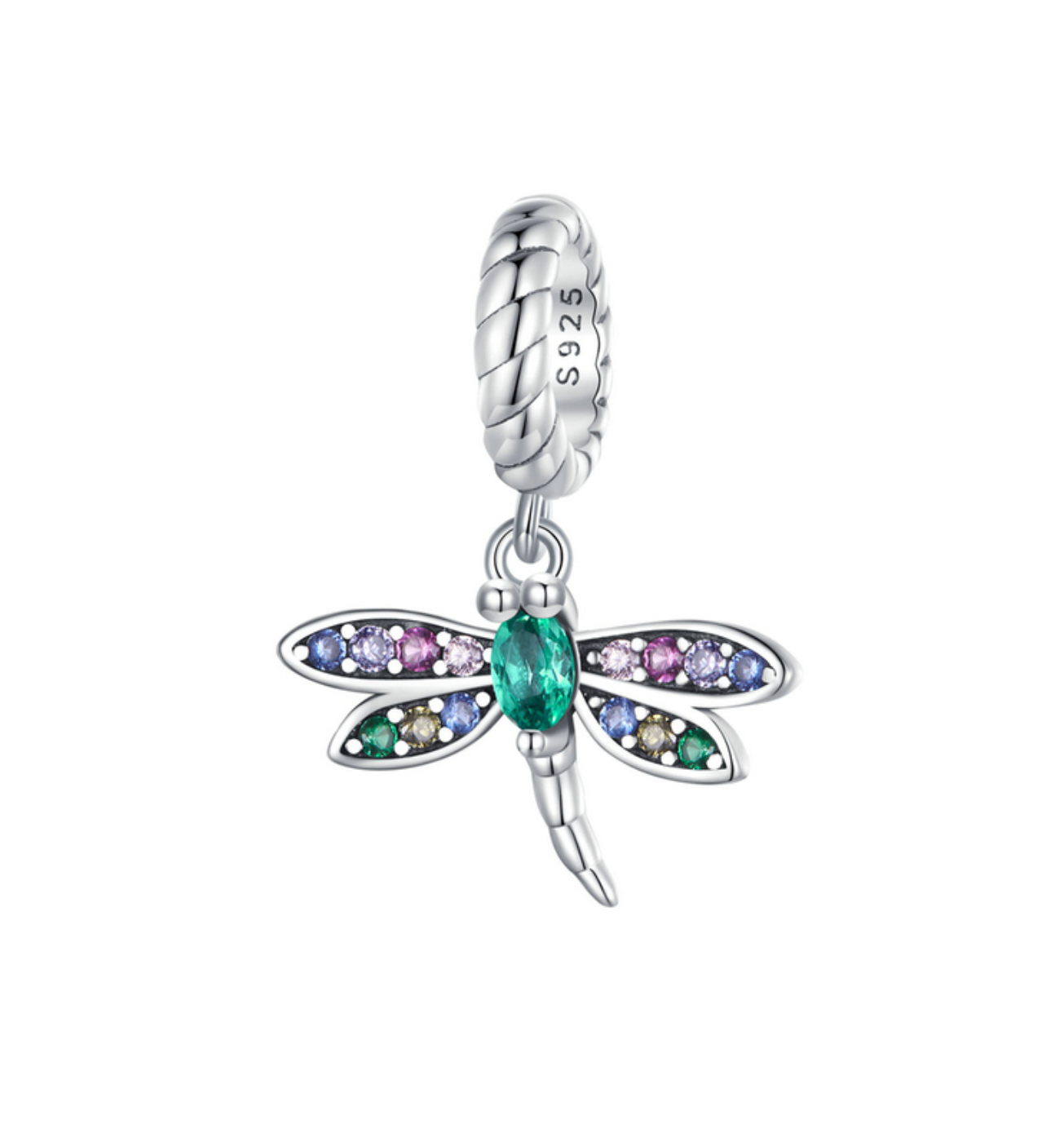 Green & Pink Cubic Zirconia Dragonfly Charm