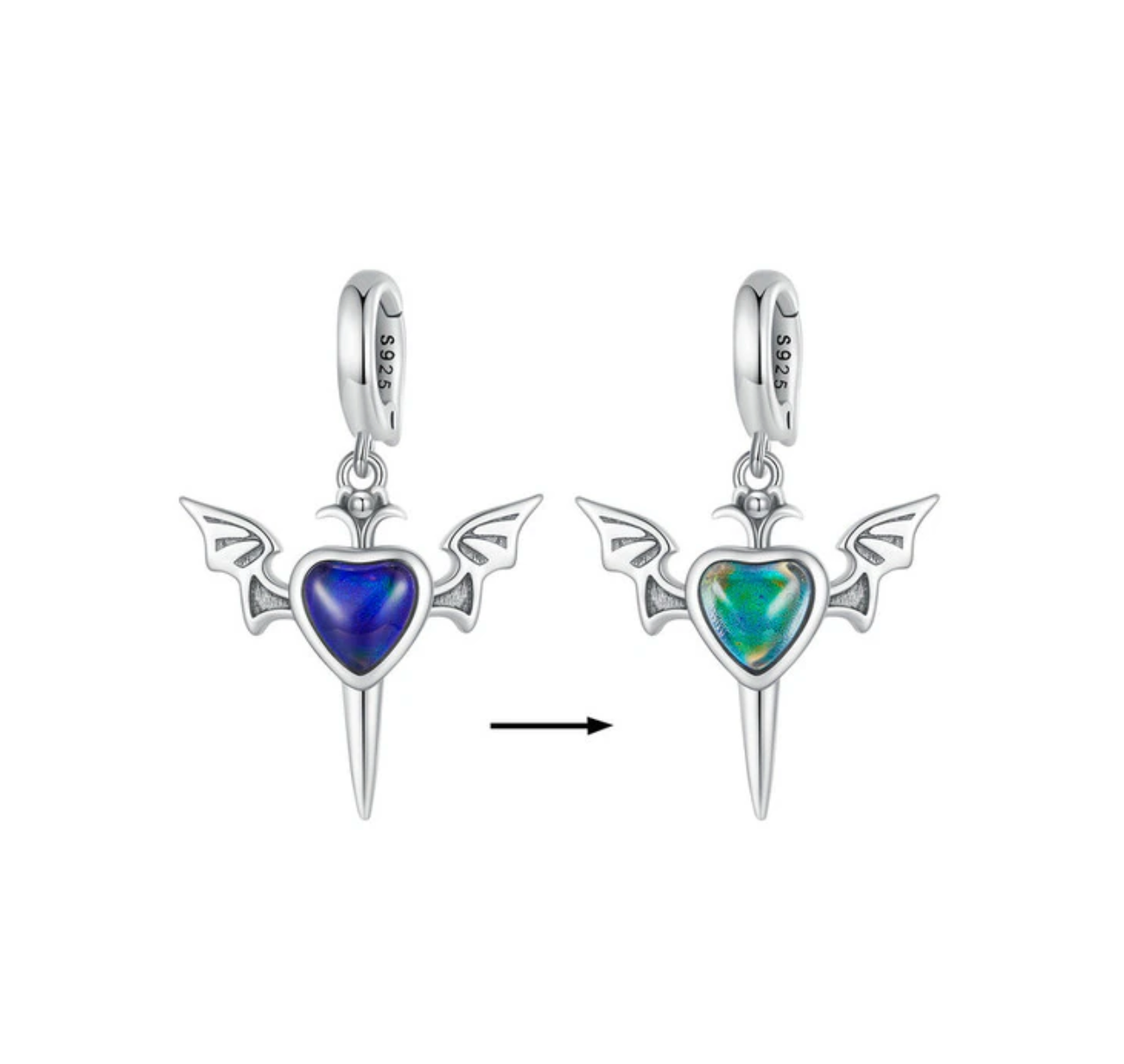 Purple & Sterling Silver Winged Heart Color-Changing Charm