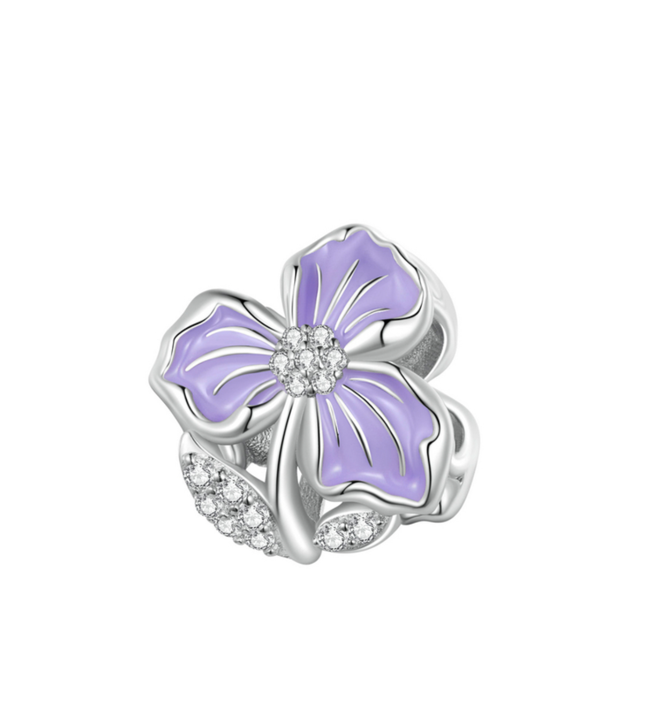 Violet Cubic Zirconia & Sterling Silver Flower Charm