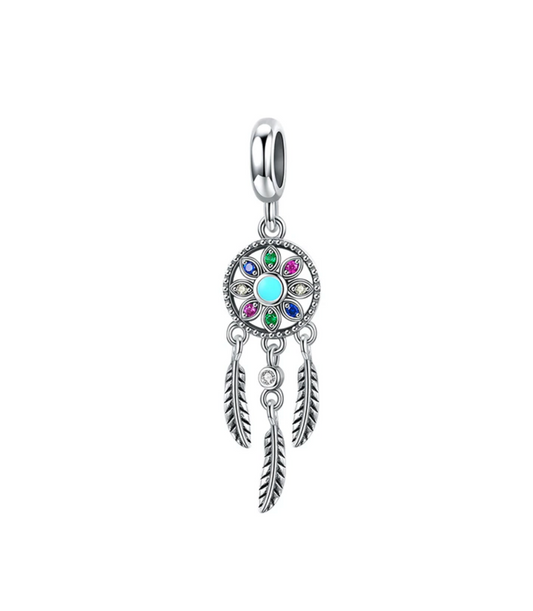 Sterling Silver & Cubic Zirconia Flower Feather Charm