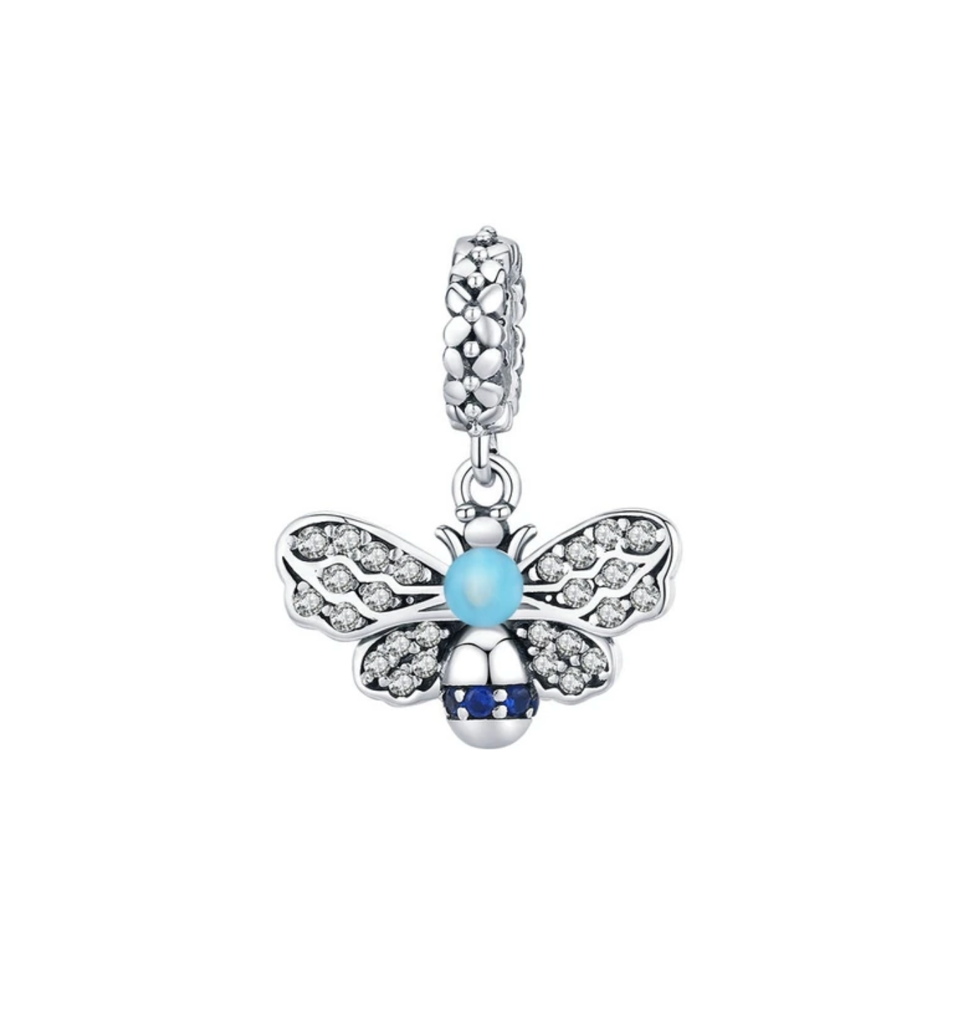 Blue Cubic Zirconia & Sterling Silver Bee Charm