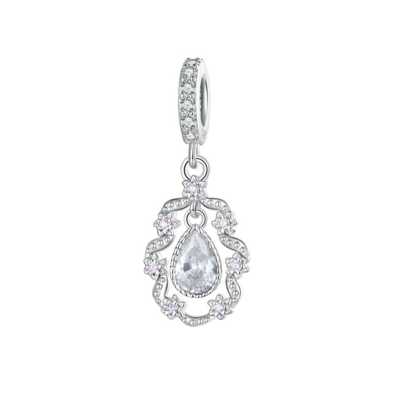 Cubic Zirconia & Sterling Silver Teardrop Ribbon Charm