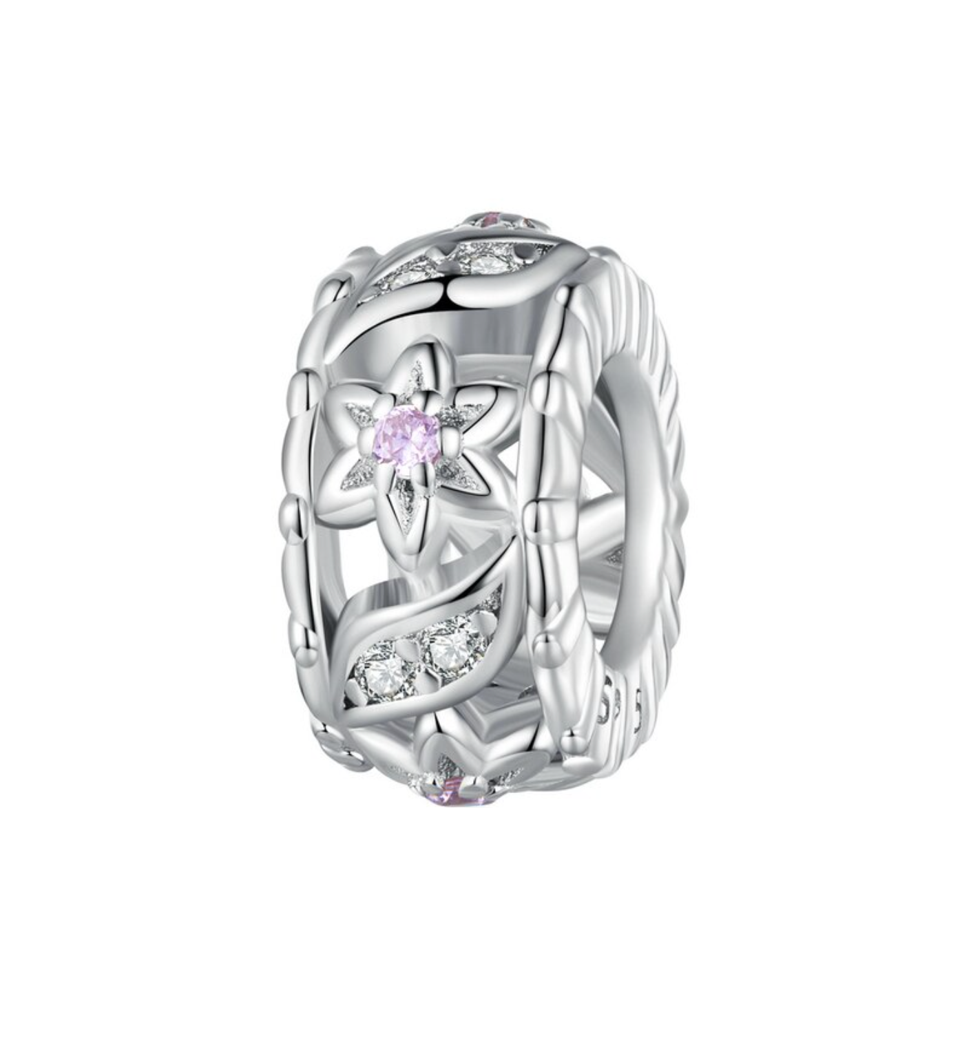 Cubic Zirconia & Sterling Silver Ribbon Flower Stopper Charm