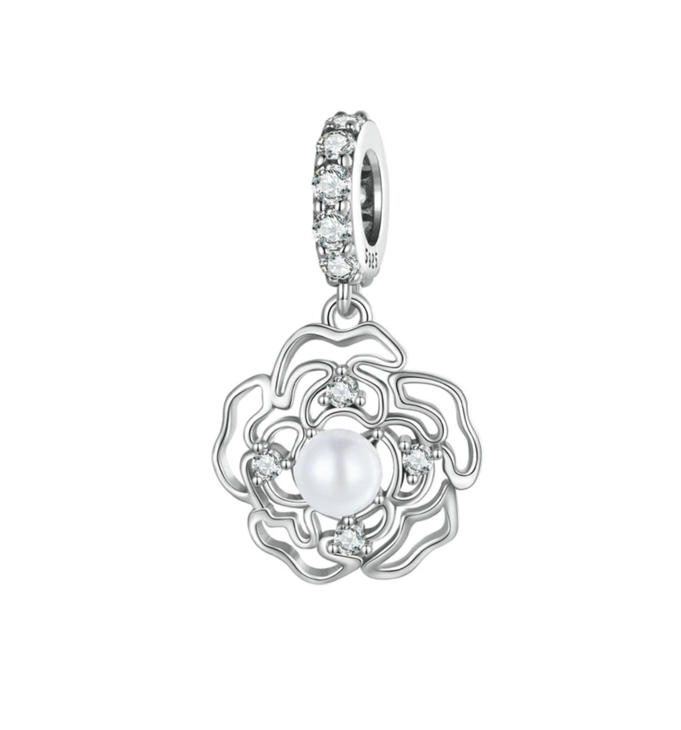 Imitation Pearl & Sterling Silver Cutout Flower Charm