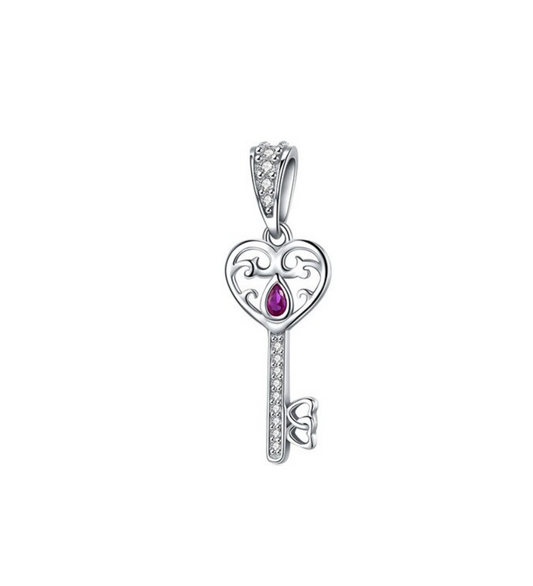 Fuchsia Cubic Zirconia & Sterling Silver Vintage Key Charm